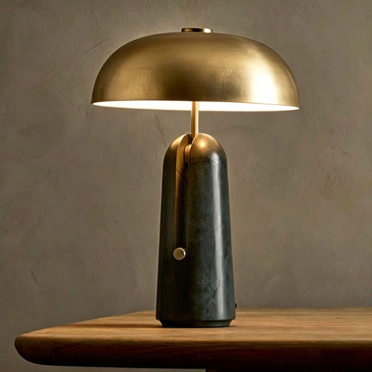 Traditional Japanese Iron Travertine Marble Mushroom 1-Light Table Lamp For Bedroom