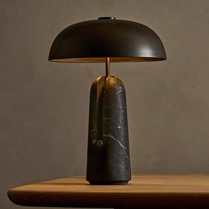 Traditional Japanese Iron Travertine Marble Mushroom 1-Light Table Lamp For Bedroom
