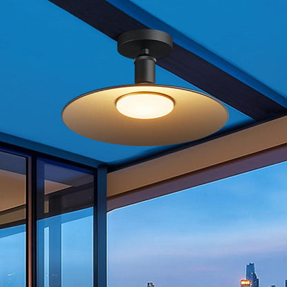 Contemporary Industrial Waterproof Aluminum Round 1-Light Semi-Flush Mount Ceiling Light For Outdoor Patio