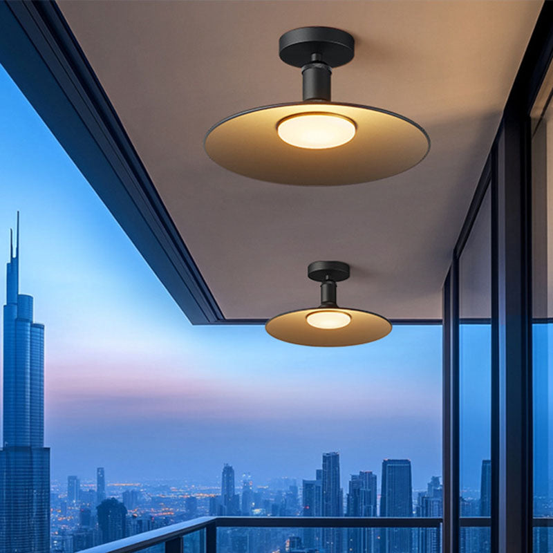 Contemporary Industrial Waterproof Aluminum Round 1-Light Semi-Flush Mount Ceiling Light For Outdoor Patio