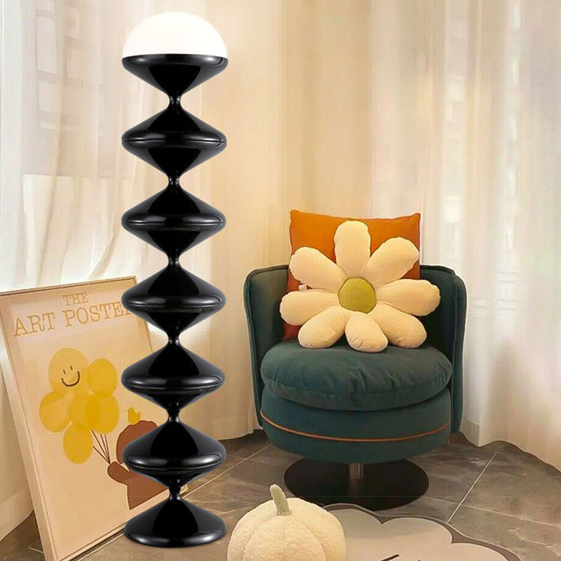 Contemporary Scandinavian Iron Acrylic Cream Round 1-Light Standing Floor Lamp For Bedroom