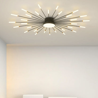 Contemporary Nordic Iron Aluminum Acrylic Round LED Semi-Flush Mount Ceiling Light For Living Room