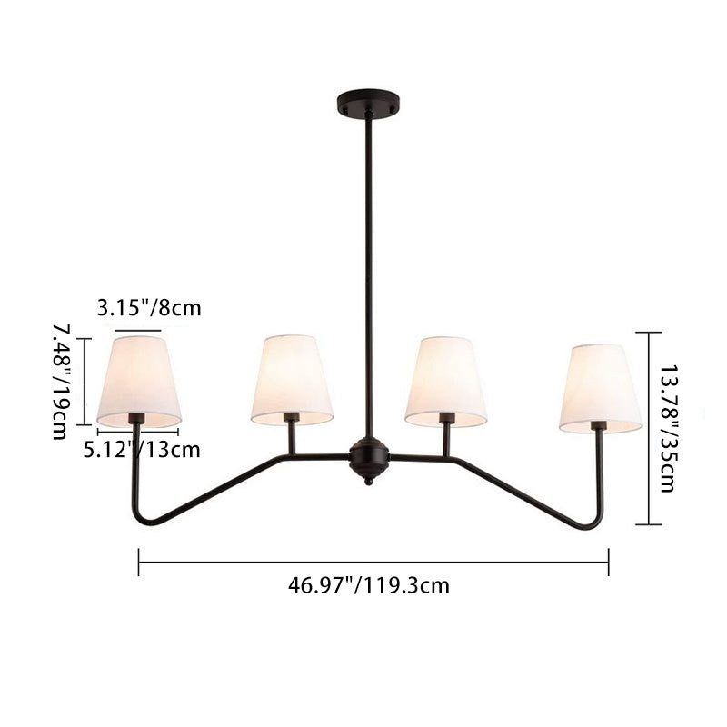 Traditional Vintage Branch Round Fabric Iron 4/5 Light Chandeliers For Living Room