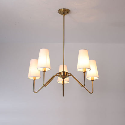 Traditional Vintage Branch Round Fabric Iron 4/5 Light Chandeliers For Living Room