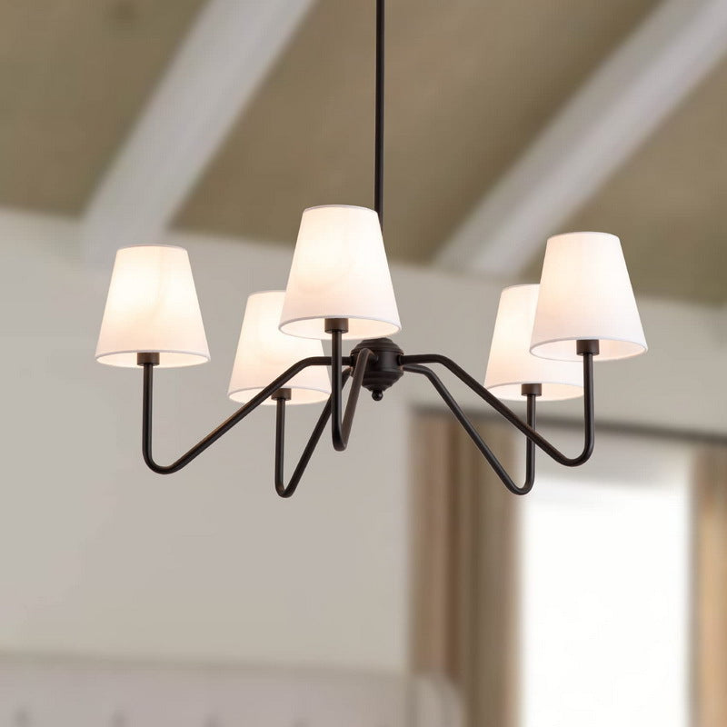 Traditional Vintage Branch Round Fabric Iron 4/5 Light Chandeliers For Living Room