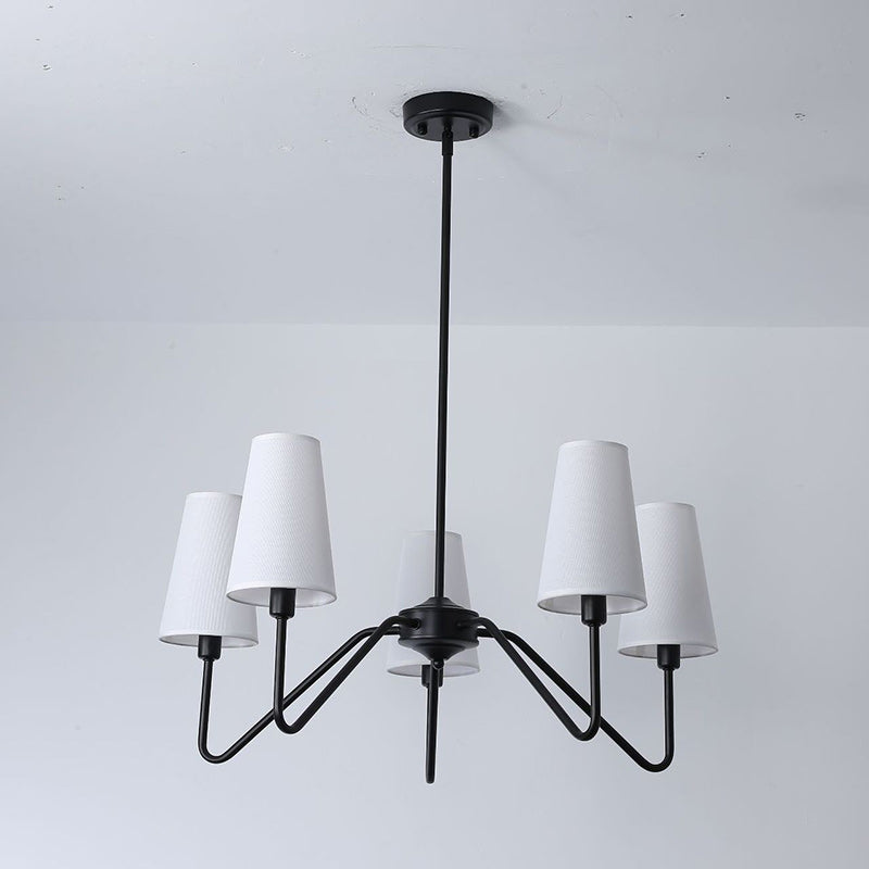 Traditional Vintage Branch Round Fabric Iron 4/5 Light Chandeliers For Living Room