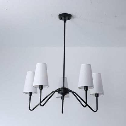 Traditional Vintage Branch Round Fabric Iron 4/5 Light Chandeliers For Living Room
