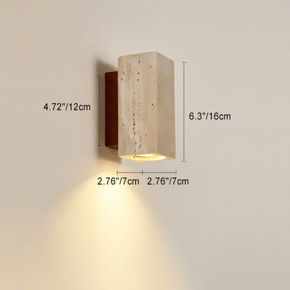 Traditional Japanese Square Cylinder Rectangle Yellow Travertine Solid Wood 1-Light Wall Sconce Lamp For Living Room