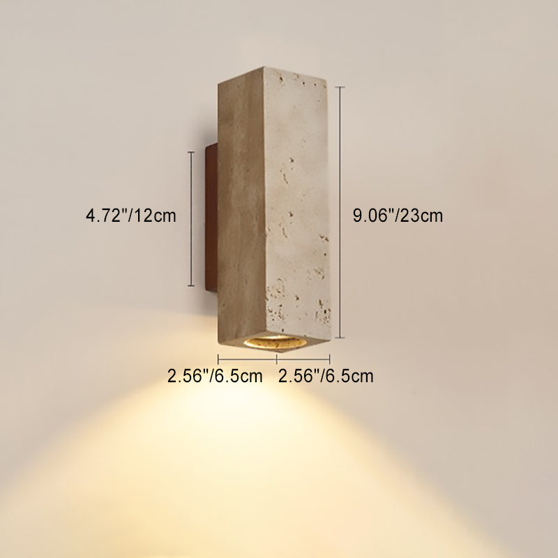 Traditional Japanese Square Cylinder Rectangle Yellow Travertine Solid Wood 1-Light Wall Sconce Lamp For Living Room