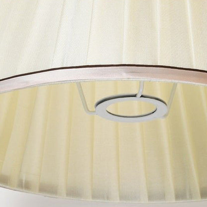 Traditional Chinese Patterned Bird Scalloped Round Fabric Ceramic 1-Light Table Lamp For Living Room