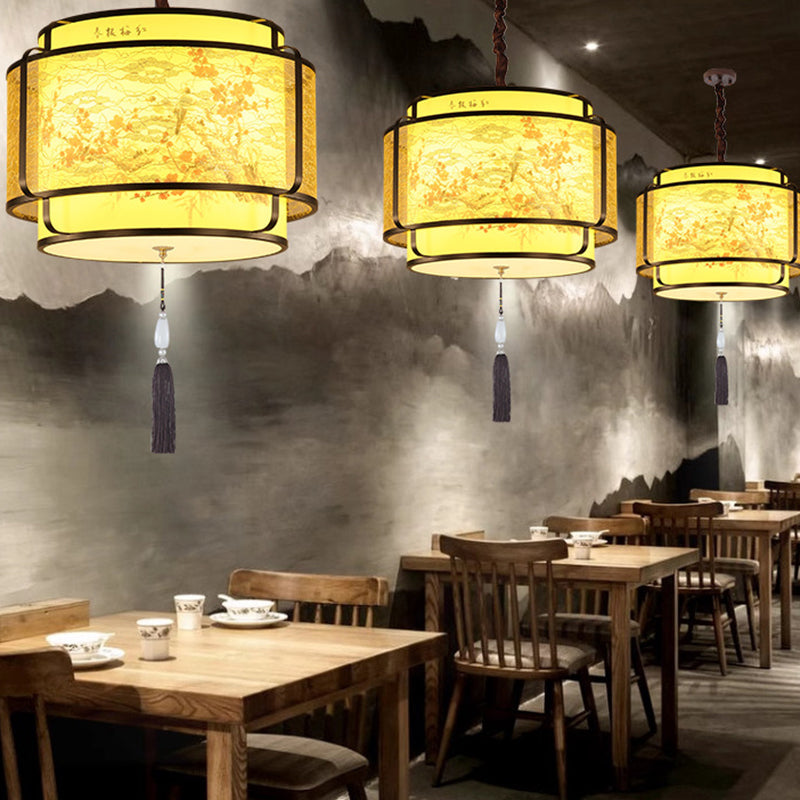 Traditional Chinese Round Spike Flower Faux Sheepskin Iron 1/3 Light Pendant Light For Living Room