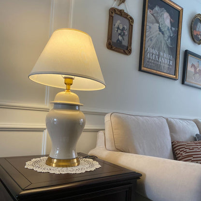 Traditional Rustic Ceramic Fabric Conic Vase 1-Light Table Lamp For Study