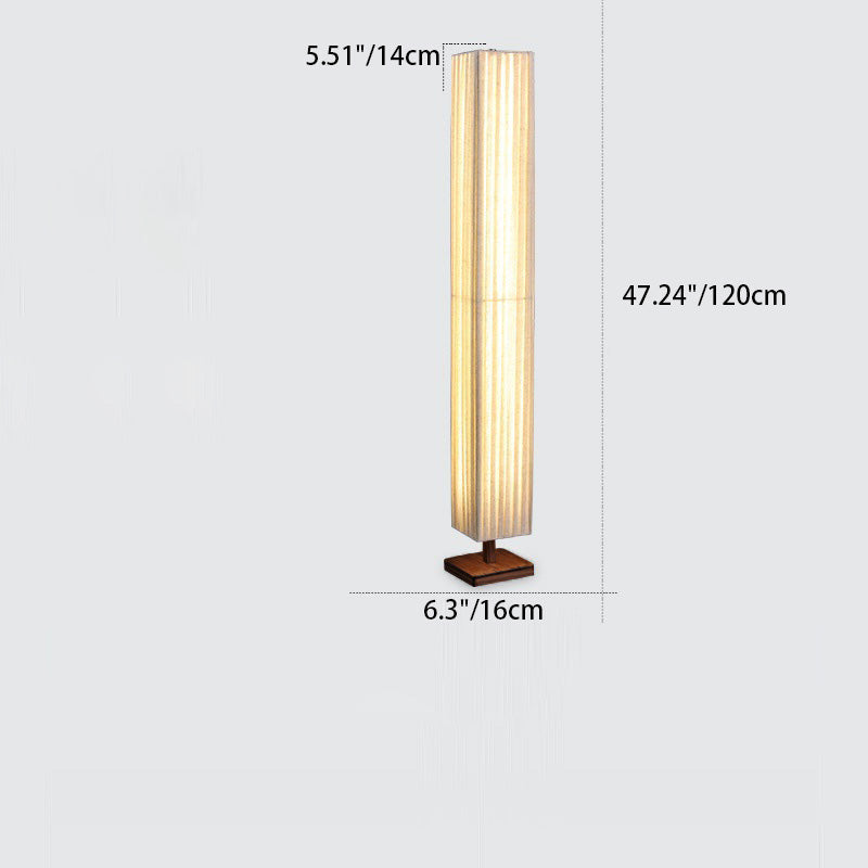 Traditional Japanese Column Rectangular Walnut Fabric LED Standing Floor Lamp For Living Room