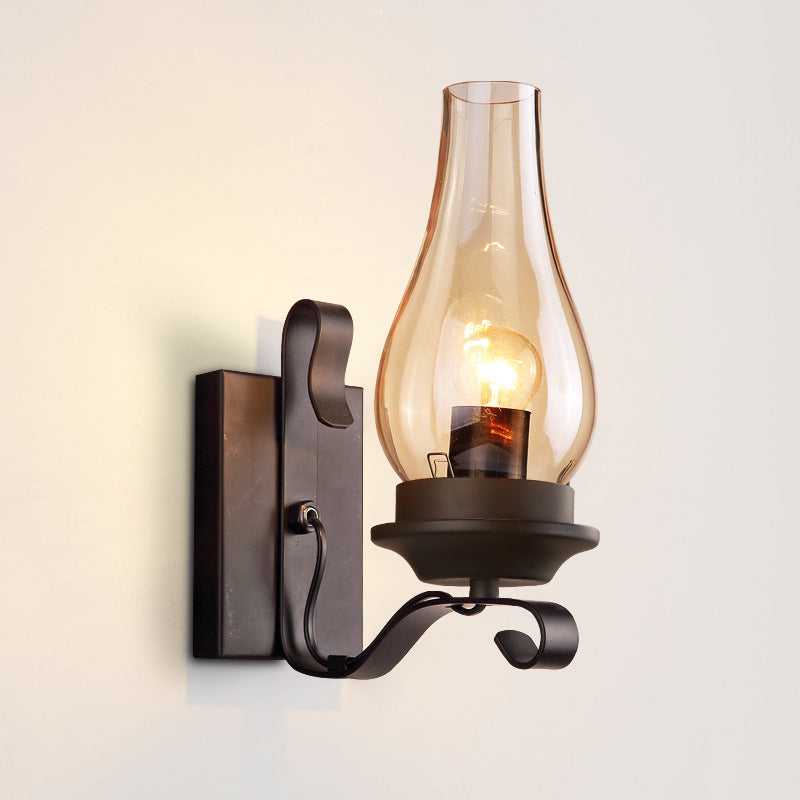 Traditional Vintage Iron Kerosene Vase 1-Light Wall Sconce Lamp For Hallway