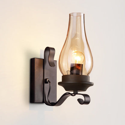 Traditional Vintage Iron Kerosene Vase 1-Light Wall Sconce Lamp For Hallway