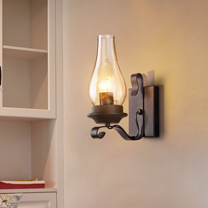 Traditional Vintage Iron Kerosene Vase 1-Light Wall Sconce Lamp For Hallway