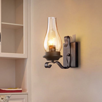 Traditional Vintage Iron Kerosene Vase 1-Light Wall Sconce Lamp For Hallway