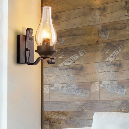 Traditional Vintage Iron Kerosene Vase 1-Light Wall Sconce Lamp For Hallway