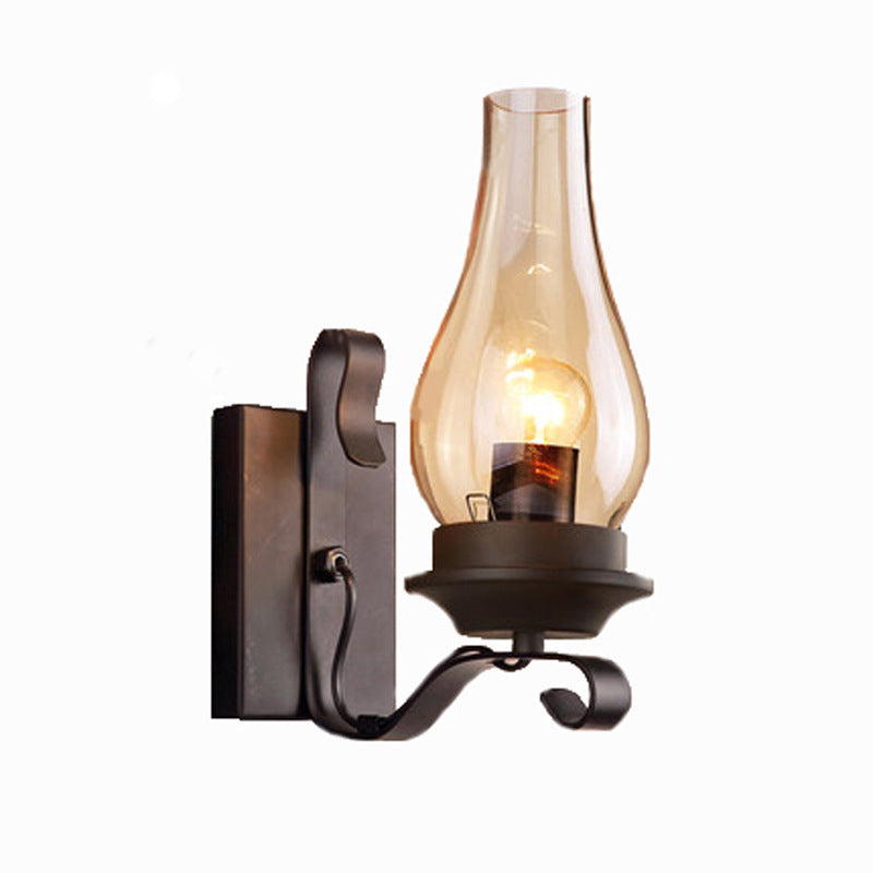 Traditional Vintage Iron Kerosene Vase 1-Light Wall Sconce Lamp For Hallway