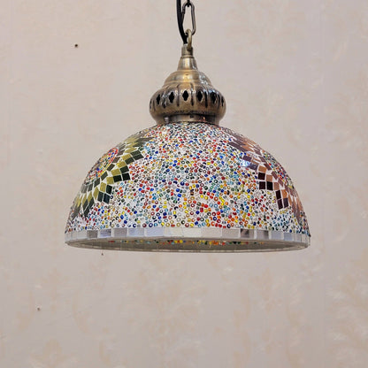 Contemporary Boho Glass Iron Dome Sun Mosaic Bead 1-Light Pendant Light For Dining Room