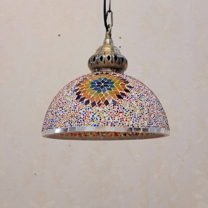 Contemporary Boho Glass Iron Dome Sun Mosaic Bead 1-Light Pendant Light For Dining Room