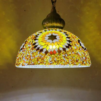 Contemporary Boho Glass Iron Dome Sun Mosaic Bead 1-Light Pendant Light For Dining Room