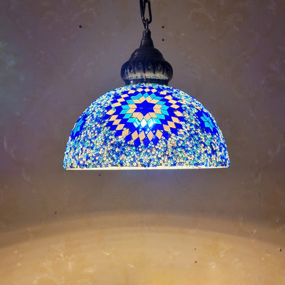 Contemporary Boho Glass Iron Dome Sun Mosaic Bead 1-Light Pendant Light For Dining Room