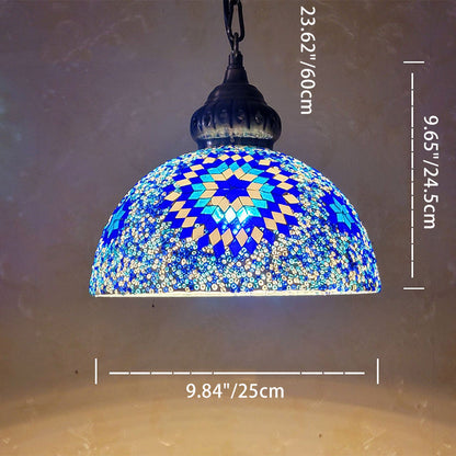 Contemporary Boho Glass Iron Dome Sun Mosaic Bead 1-Light Pendant Light For Dining Room