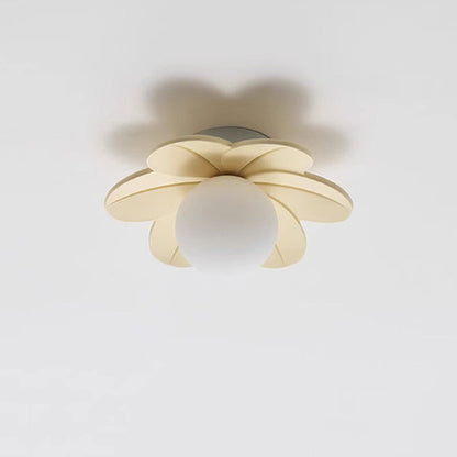 Contemporary Scandinavian Resin Metal Glass Flower Ball 1-Light Semi-Flush Mount Ceiling Light For Hallway