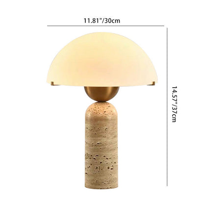 Contemporary Scandinavian Travertine Marble Glass Resin Dome Cylinder 1-Light Table Lamp For Bedside