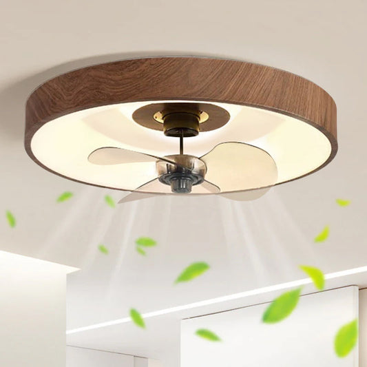 Modern Simplicity Round Iron Copper Acrylic LED Flush Mount Ceiling Fan Light For Bedroom