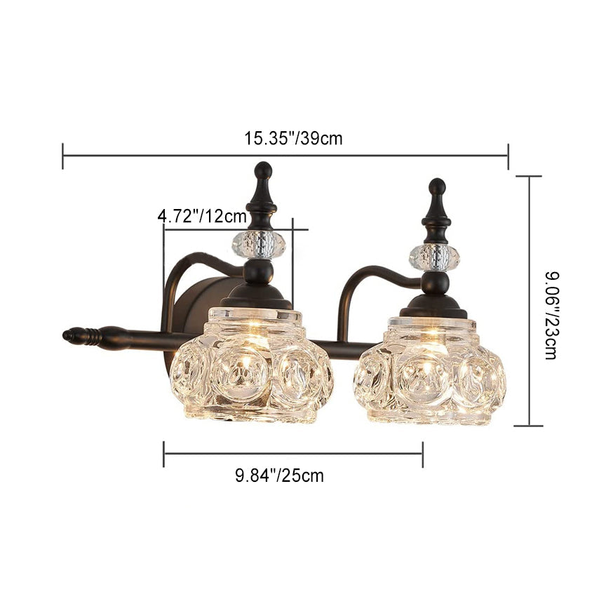 Contemporary Retro Iron Glass Round Petal 1/2/3/4 Light Wall Sconce Lamp Vanity Light For Bathroom
