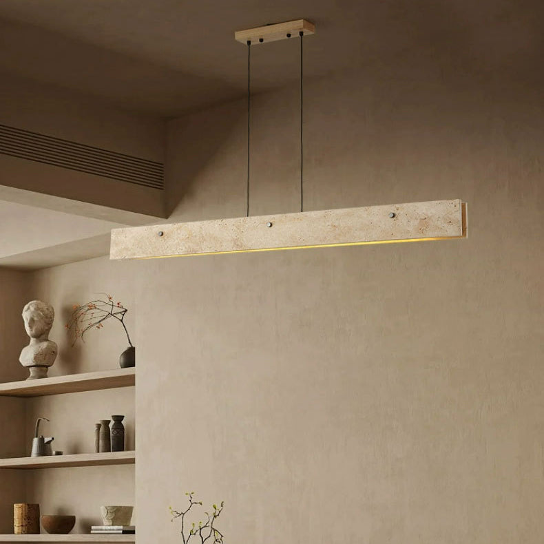 Traditional Japanese Travertine Aluminum Strip Rectangular LED Chandeliers Island Light For Dining Room
