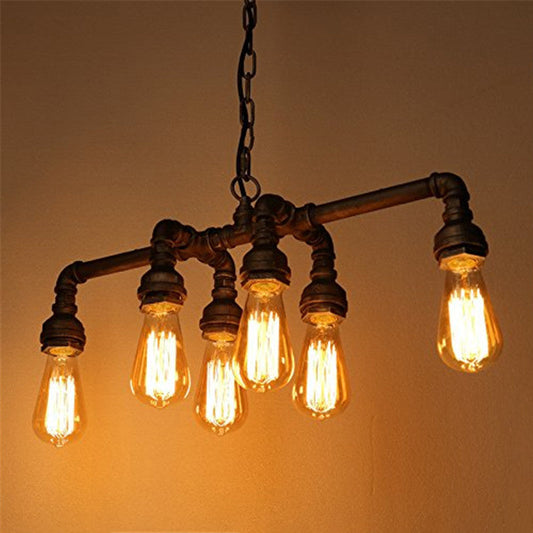 Contemporary Industrial Iron Water Pipe 6-Light Chandeliers For Dining Room