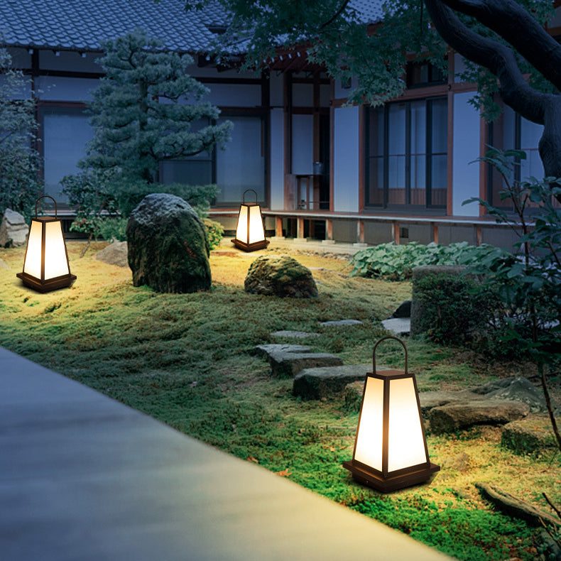 Traditional Japanese Solar Waterproof Stainless Steel Acrylic Trapezoidal Honeycombed Lantern LED Outdoor Light Landscape Lighting For Garden