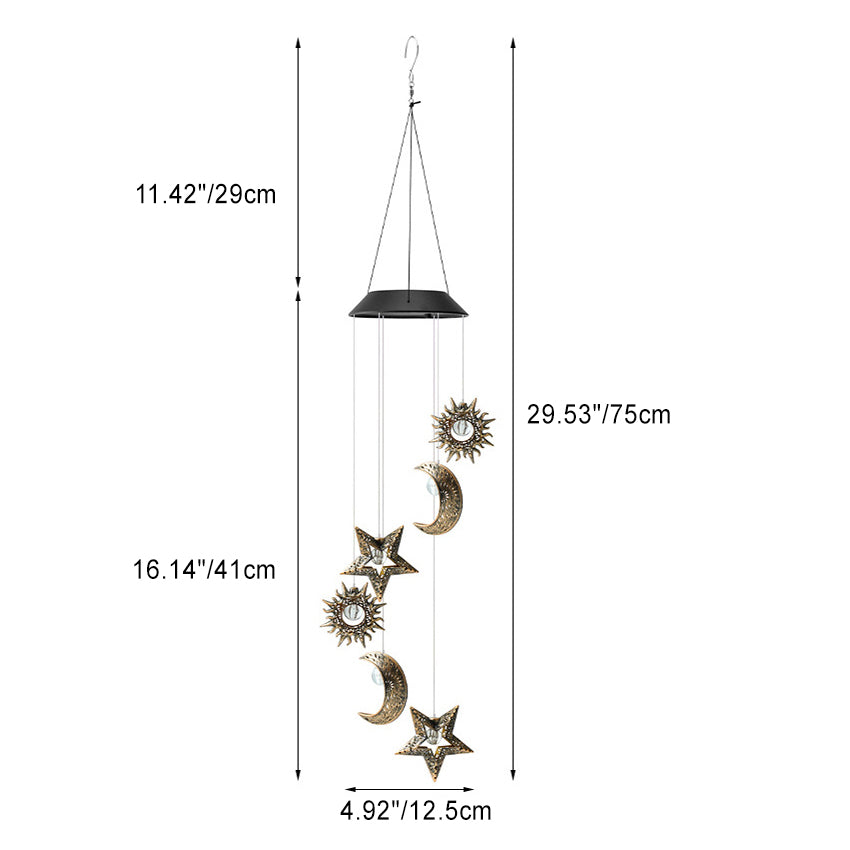 Contemporary Boho Solar Waterproof ABS Metal Moon Sun Star Decoration Wind Chime Hanging LED Outdoor Light Landscape Lighting For Outdoor Patio