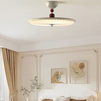 Traditional Vintage Iron Acrylic Round Pleated LED Semi-Flush Mount Ceiling Light For Bedroom