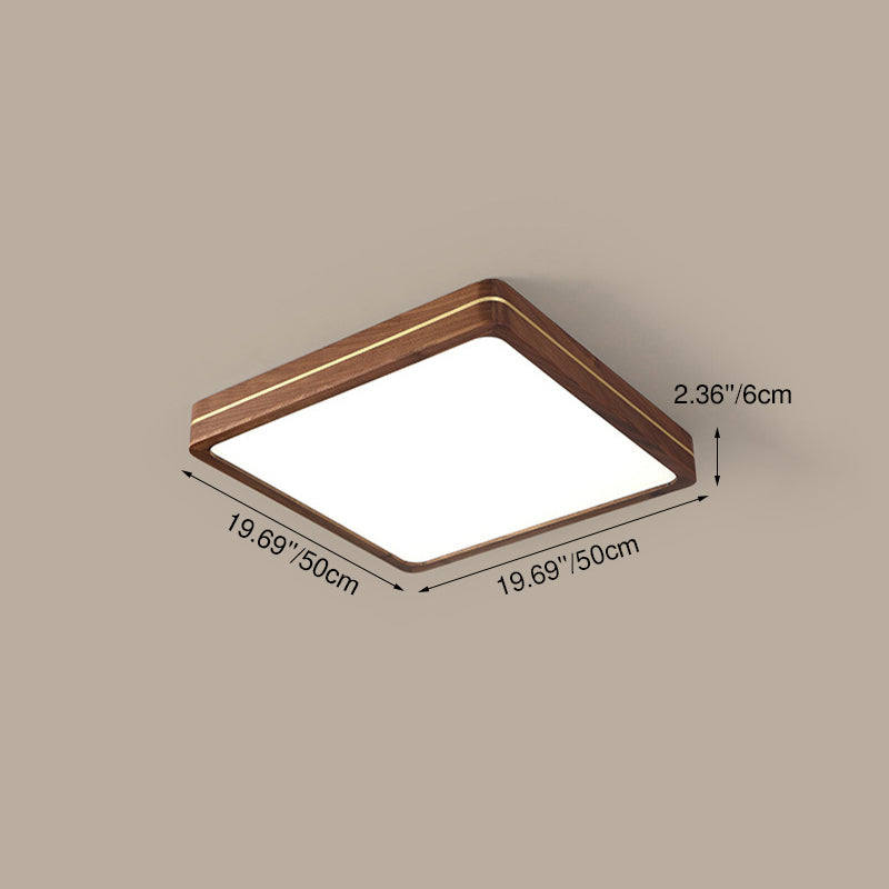 Modern Wooden Slim Walnut Color LED Flush Mount Light
