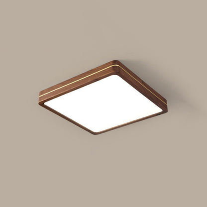 Modern Wooden Slim Walnut Color LED Flush Mount Light