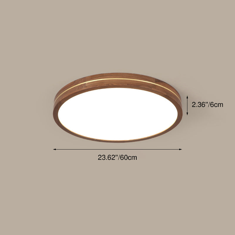 Modern Wooden Slim Walnut Color LED Flush Mount Light