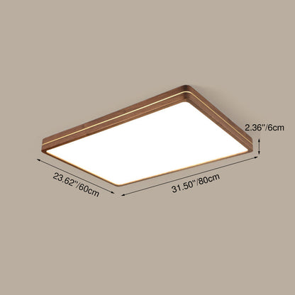 Modern Wooden Slim Walnut Color LED Flush Mount Light