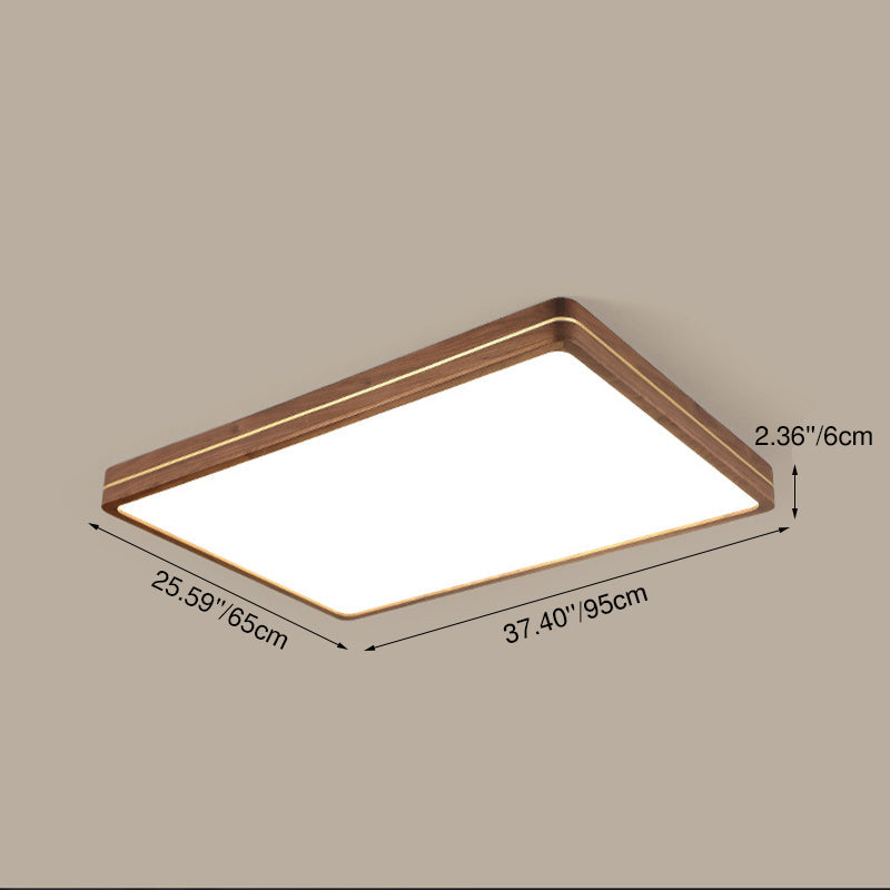 Modern Wooden Slim Walnut Color LED Flush Mount Light