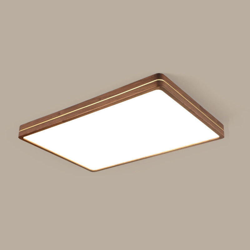 Modern Wooden Slim Walnut Color LED Flush Mount Light