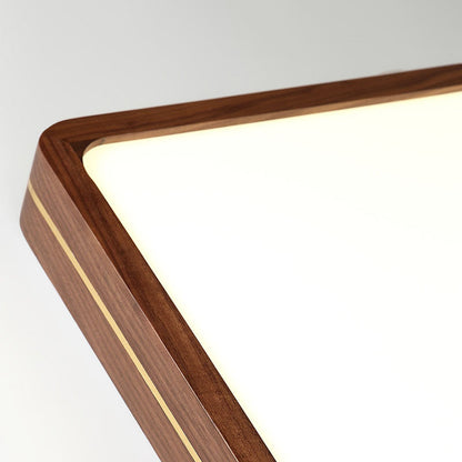 Modern Wooden Slim Walnut Color LED Flush Mount Light