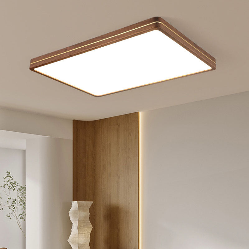 Modern Wooden Slim Walnut Color LED Flush Mount Light