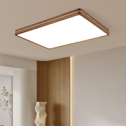 Modern Wooden Slim Walnut Color LED Flush Mount Light