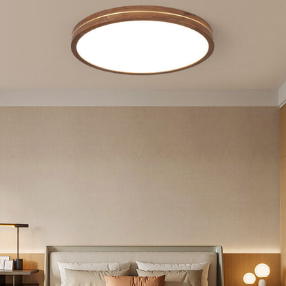 Modern Wooden Slim Walnut Color LED Flush Mount Light
