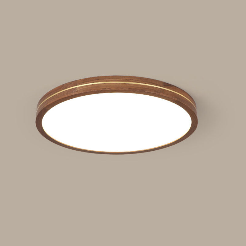 Modern Wooden Slim Walnut Color LED Flush Mount Light