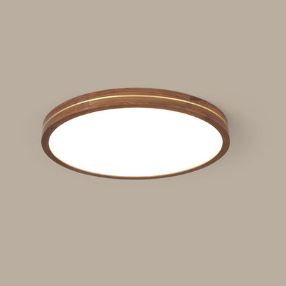 Modern Wooden Slim Walnut Color LED Flush Mount Light