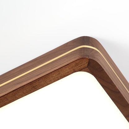 Modern Wooden Slim Walnut Color LED Flush Mount Light
